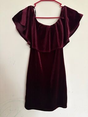 Forever 21 Juniors Off The Shoulders Velour Sheath Burgundy Dress Size:S Prom